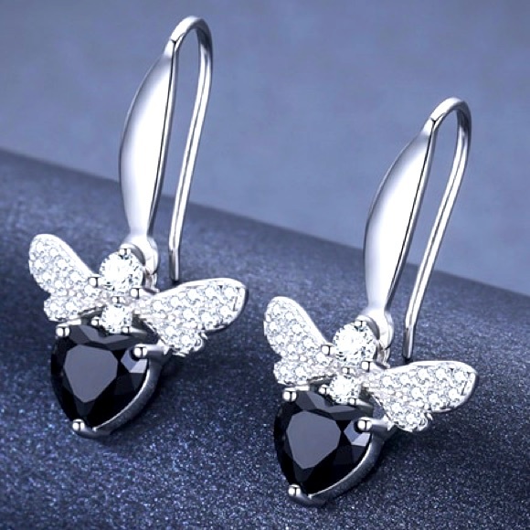 lolas_boutique_ Jewelry - 925 silver black spinel crystal earrings bees bugs